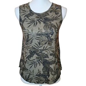 Old Navy Green Palm Leaf Summer Tie Back Sleeveless Lightweight Linen Top XS